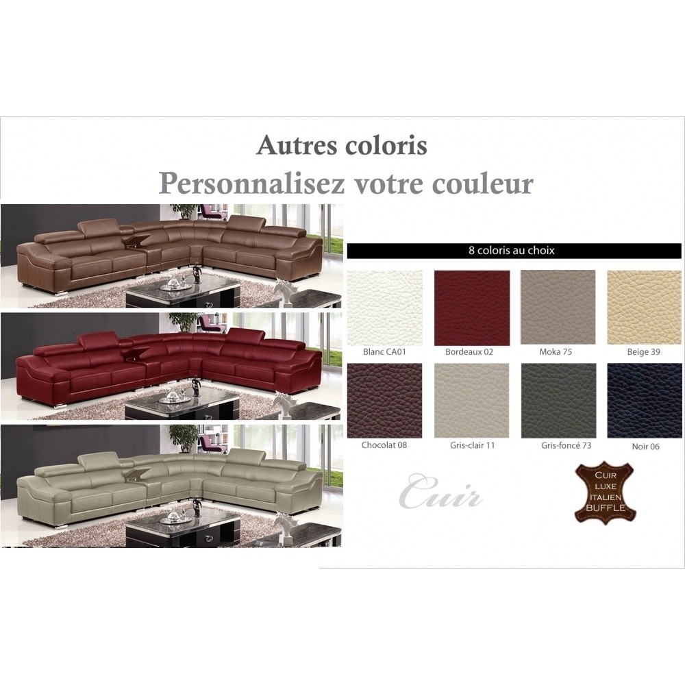Canapé d'angle en cuir buffle italien de luxe 7 places LONDRES, couleur personnalisée, angle droit Canapé d'angle en cuir buffle italien de luxe 7 places LONDRES, couleur personnalisée, angle droit