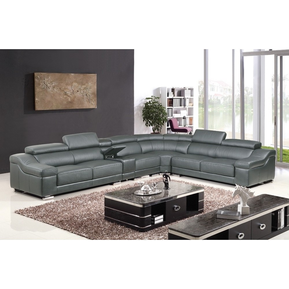 Canapé d'angle en cuir buffle italien de luxe 7 places LONDRES, gris foncé, angle droit Canapé d'angle en cuir buffle italien de luxe 7 places LONDRES, gris foncé, angle droit