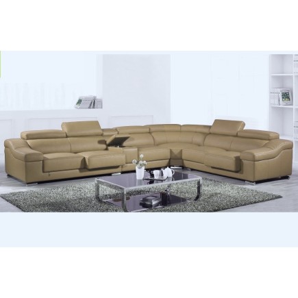 Canapé d'angle en cuir buffle italien de luxe 7 places LONDRES, beige, angle droit,