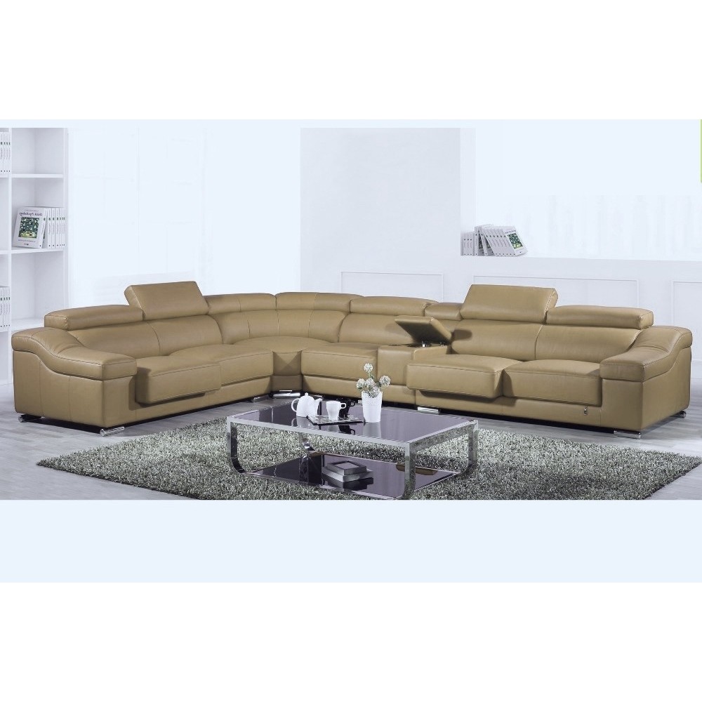 Canapé d'angle en cuir buffle italien de luxe 7 places LONDRES beige, angle gauche Canapé d'angle en cuir buffle italien de luxe 7 places LONDRES beige, angle gauche