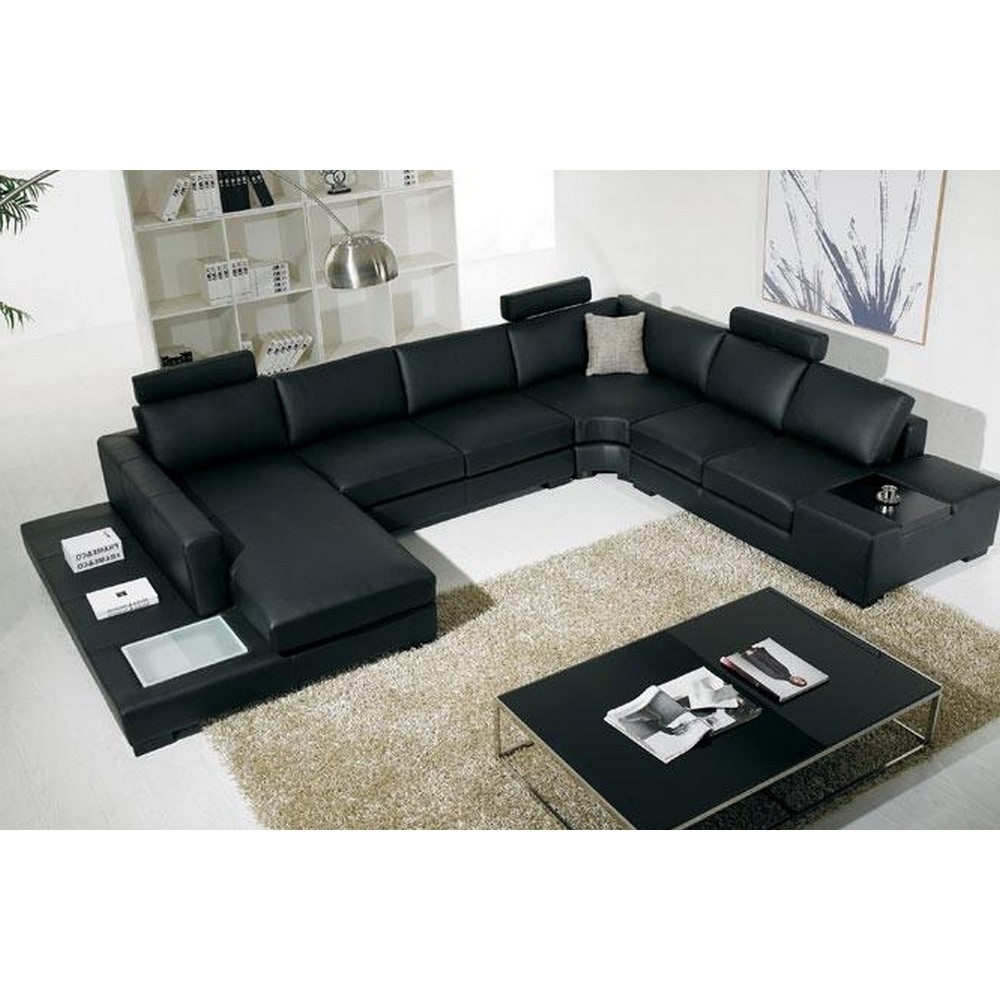Canapé d'angle Grand AREZZO en cuir haut de gamme italien vachette Vénésetti. Cuir supérieur luxe Noir N°366. Méridienne à gauch