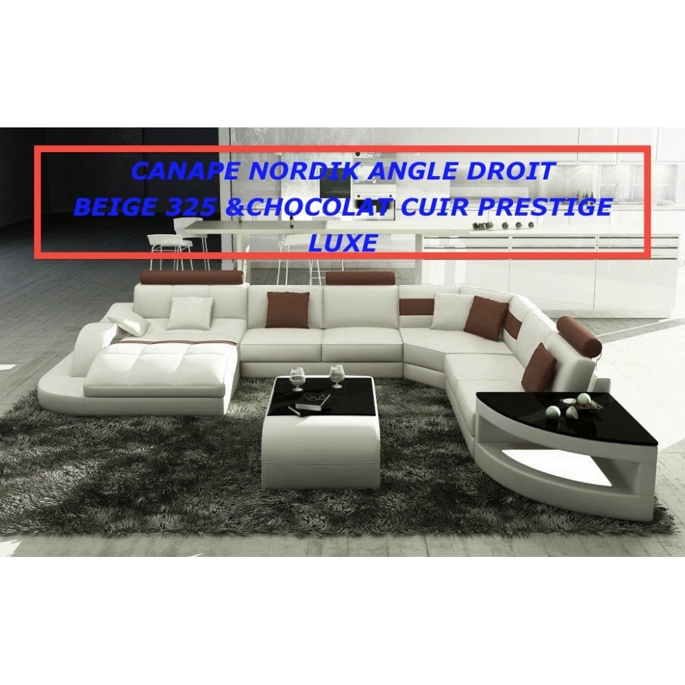 Canapé d'angle en CUIR PRESTIGE LUXE italien 8 places NORDIK, BEIGE ET CHOCOLAT ANGLE DROIT Canapé d'angle en CUIR PRESTIGE LUXE italien 8 places NORDIK, BEIGE ET CHOCOLAT ANGLE DROIT