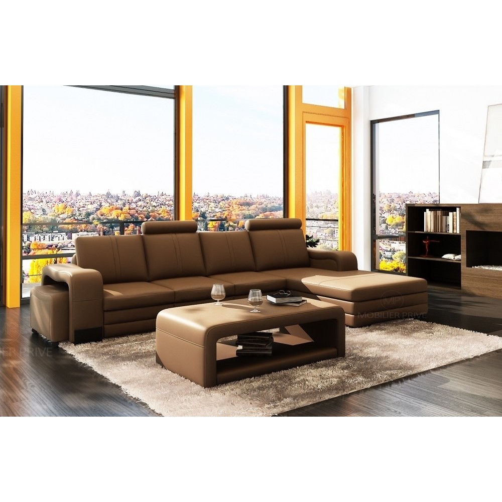 Canapé d'angle en cuir italien 5/6 places ROMARIO, marron, angle droit Canapé d'angle en cuir italien 5/6 places ROMARIO, marron, angle droit