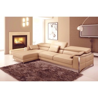 Canapé d'angle en cuir italien 5 places SUEDE, beige, angle gauche