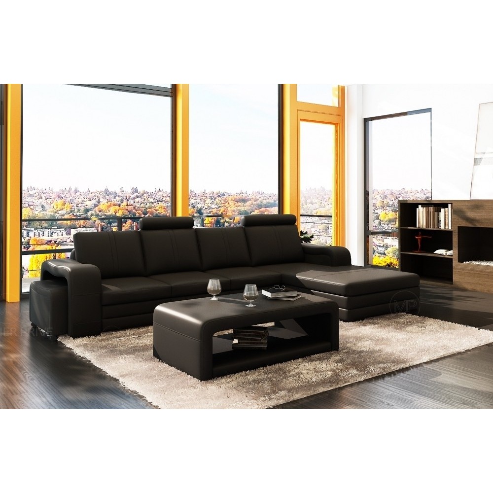 Canapé d'angle en cuir italien 5/6 places ROMARIO, noir, angle droit Canapé d'angle en cuir italien 5/6 places ROMARIO, noir, angle droit