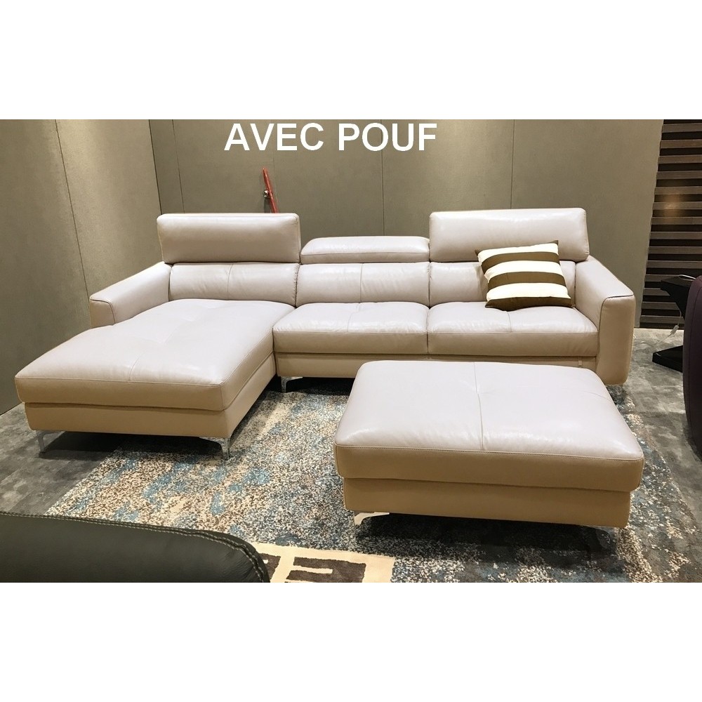 Canapé d'angle en cuir buffle italien de luxe 5 places ARMANO, beige, angle gauche, avec pouf en cuir Canapé d'angle en cuir buffle italien de luxe 5 places ARMANO, beige, angle gauche, avec pouf en cuir