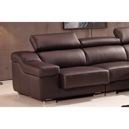 Canapé d'angle cuir buffle italien BONITO, couleur chocolat, angle droit, 5 places