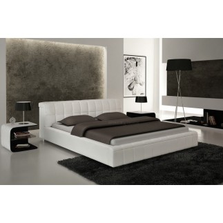 paiement, lit cuir SMILEY contemporain 160x200 Blanc. 6x sans frais, Avec le sommier à lattes, Pas de chevet