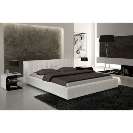 paiement, lit cuir SMILEY contemporain 160x200 Blanc. 6x sans frais, Avec le sommier à lattes, Pas de chevet
