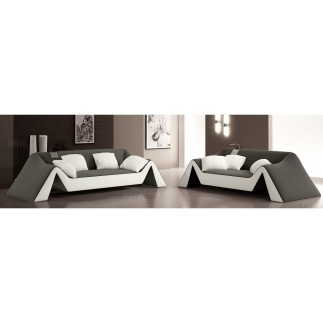 Ensemble de 2 canapés 3 places en Tout cuir italien STEFANO, gris foncé et blanc, commande personnalisée sur commande sur demand