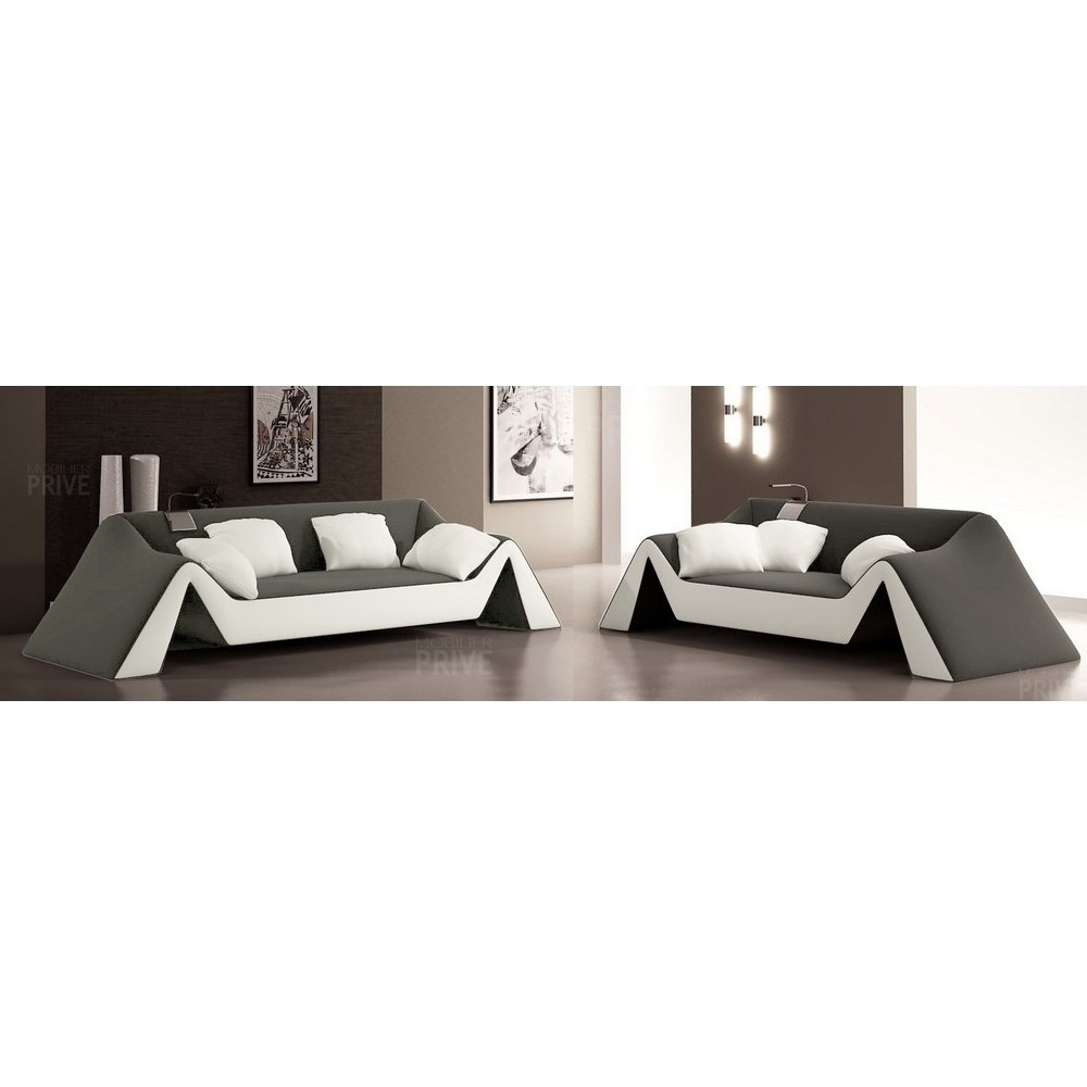 Ensemble de 2 canapés 3 places en Tout cuir italien STEFANO, gris foncé et blanc, commande personnalisée sur commande sur demand
