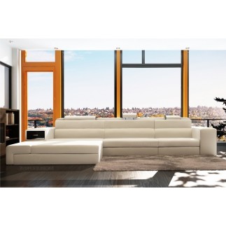 Canapé d'angle en cuir italien 4/5 places ENJOY, blanc, angle gauche