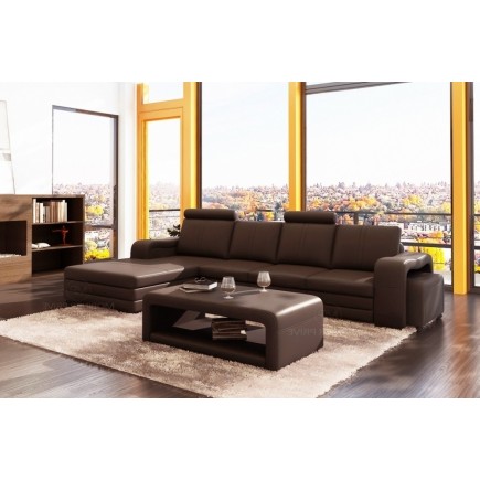 Canapé d'angle en cuir italien 5/6 places ROMARIO, Chocolat