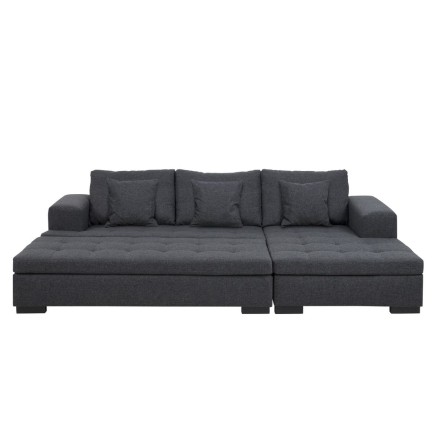 Canapé d'angle en tissu de qualité, BONY gris foncé, avec pouf-banquette, angle droit