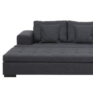 Canapé d'angle en tissu de qualité, BONY gris foncé, avec pouf-banquette, angle droit