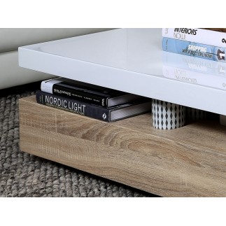 Table basse design, dessus en bois laqué blanc MARTENS