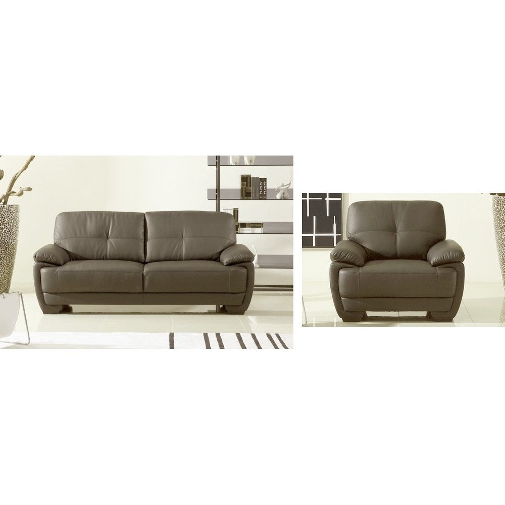Ensemble composé d'un canapé 3 places et d'un fauteuil en cuir italien buffle Cuir épais. LEANDRO, gris foncé n°2065 Ensemble composé d'un canapé 3 places et d'un fauteuil en cuir italien buffle Cuir épais. LEANDRO, gris foncé n°2065