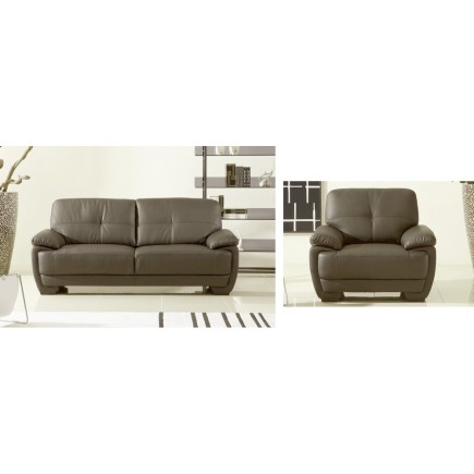 Ensemble composé d'un canapé 3 places et d'un fauteuil en cuir italien buffle Cuir épais. LEANDRO, gris foncé n°2065