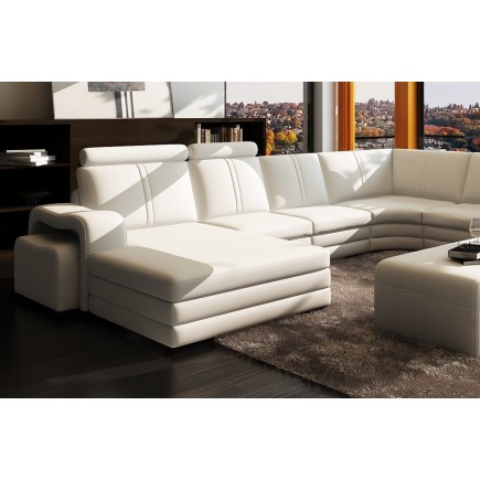 Canapé d'angle en cuir italien 8 places DIAMANT, blanc, angle droit