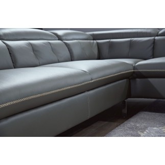 Canapé d'angle en cuir de buffle italien de luxe 5/6 places, VIDA, gris foncé, angle droit
