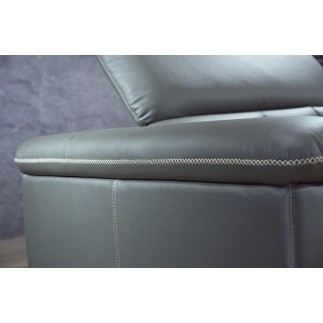 Canapé d'angle en cuir de buffle italien de luxe 5/6 places, VIDA, gris foncé, angle droit