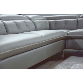 Canapé d'angle en cuir de buffle italien de luxe 5/6 places, VIDA, gris foncé, angle droit