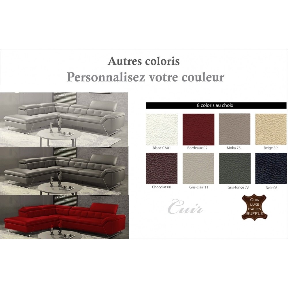 Canapé d'angle en cuir de buffle italien de luxe 5/6 places VIDA, couleur personnalisée, angle gauche Canapé d'angle en cuir de buffle italien de luxe 5/6 places VIDA, couleur personnalisée, angle gauche