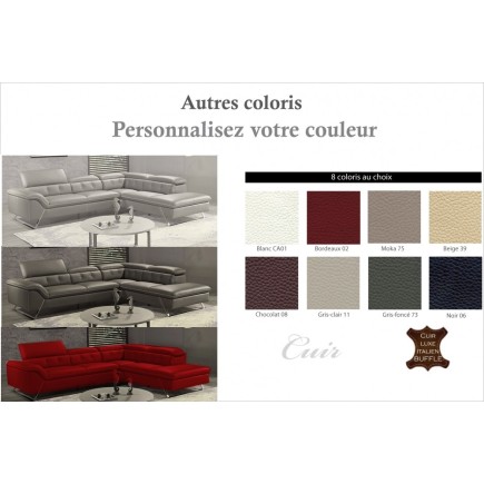 Canapé d'angle en cuir de buffle italien de luxe 5/6 places, VIDA, couleur personnalisée , angle droit