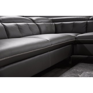 Canapé d'angle en cuir de buffle italien de luxe 5/6 places, VIDA, noir, angle droit