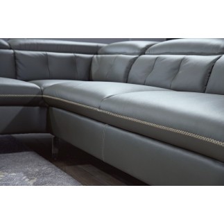 Canapé d'angle en cuir de buffle italien de luxe 5/6 places VIDA, gris foncé, angle gauche