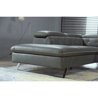 Canapé d'angle en cuir de buffle italien de luxe 5/6 places VIDA, gris foncé, angle gauche