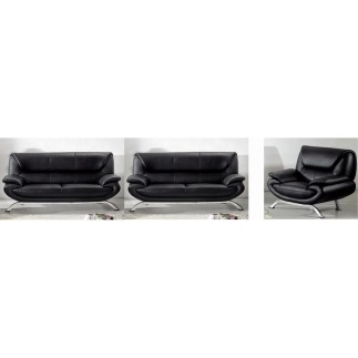 Ensemble Jonah composé de: 2 canapés 3 places et d'un fauteuil, noir, en cuir Prestige luxe haut de gamme italien vachette vénés