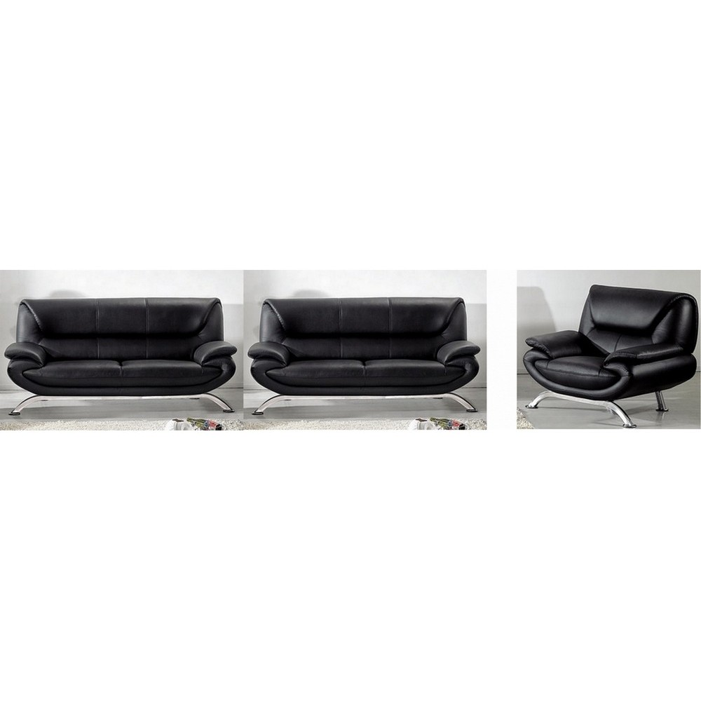 Ensemble Jonah composé de: 2 canapés 3 places et d'un fauteuil, noir, en cuir Prestige luxe haut de gamme italien vachette vénés