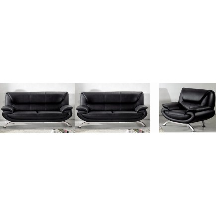 Ensemble Jonah composé de: 2 canapés 3 places et d'un fauteuil, noir, en cuir Prestige luxe haut de gamme italien vachette vénés