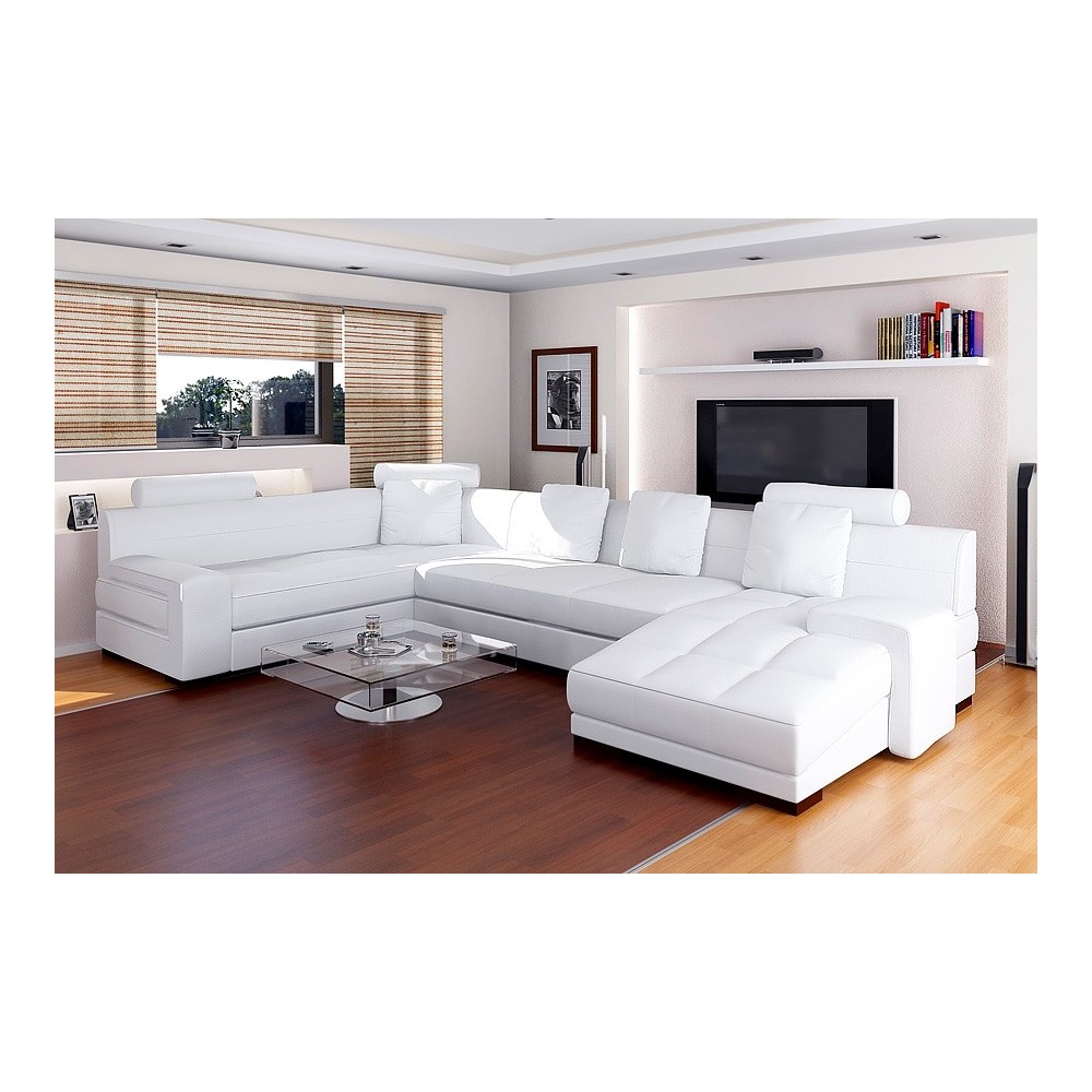 Canapé d'angle Grand ORLANDO en cuir haut de gamme italien vachette , Blanc , Angle Gauche idem Photo Canapé d'angle Grand ORLANDO en cuir haut de gamme italien vachette , Blanc , Angle Gauche idem Photo