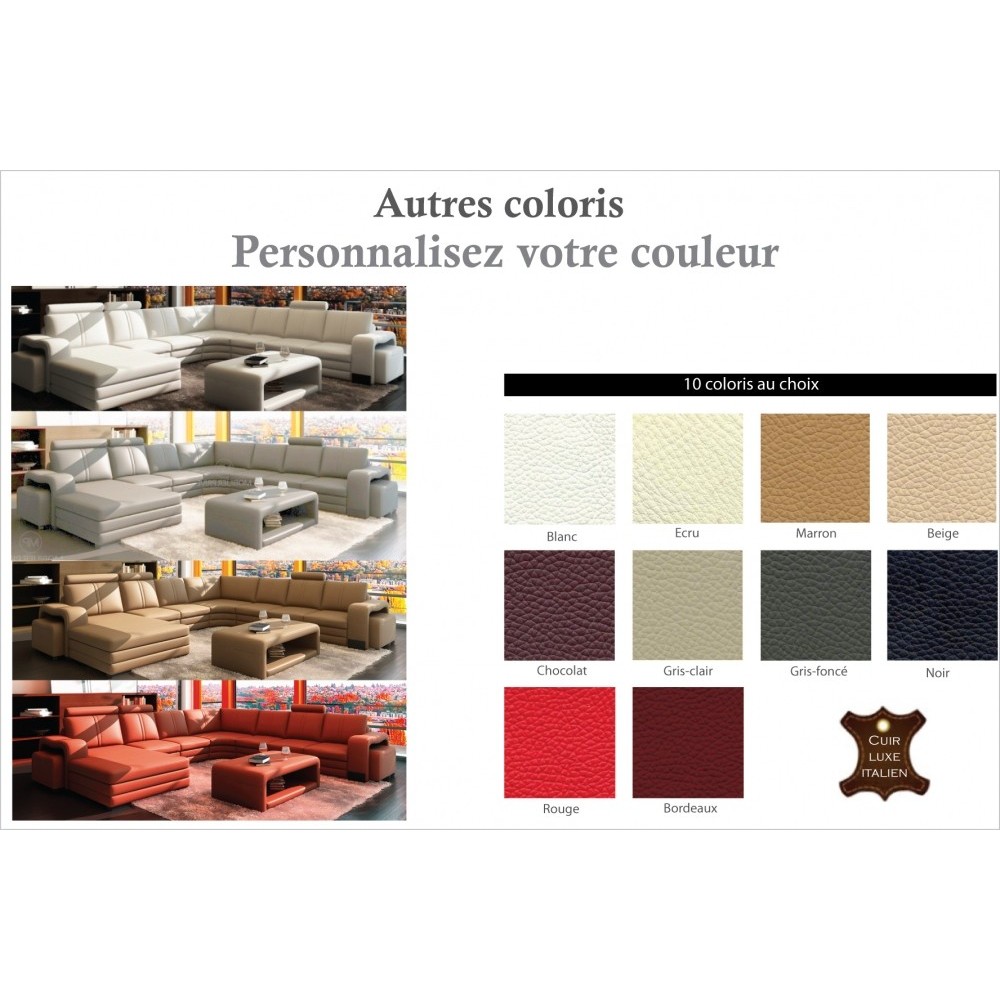 Canapé d'angle en cuir italien 8 places DIAMANT, couleur personnalisée, angle droit Canapé d'angle en cuir italien 8 places DIAMANT, couleur personnalisée, angle droit