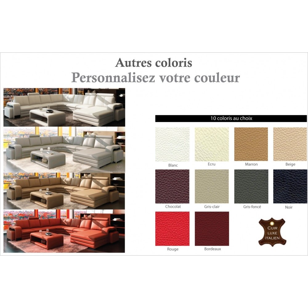 Canapé d'angle en cuir italien 8 places DIAMANT, couleur personnalisée, angle gauche Canapé d'angle en cuir italien 8 places DIAMANT, couleur personnalisée, angle gauche