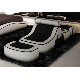 Chauffeuse Luxen et 2 poufs, couleur partie centrale : Noir & couleur des contours Blanc