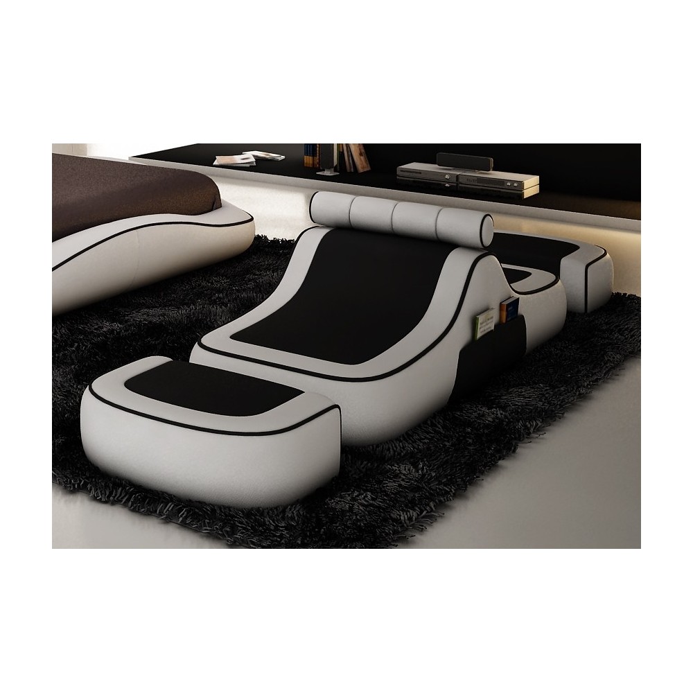 Chauffeuse Luxen et 2 poufs, couleur partie centrale : Noir & couleur des contours Blanc