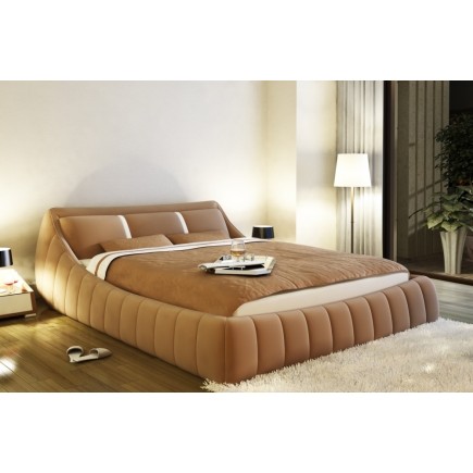 Lit en cuir italien de luxe FOSTER, beige, 160x200