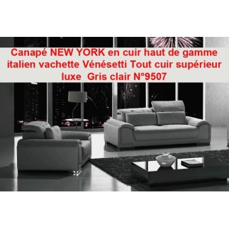 Ensemble Canapé NEW YORK 4 canapé 2 places et un Fauteuil 1 places TOUT CUIR Gris clair N°9507