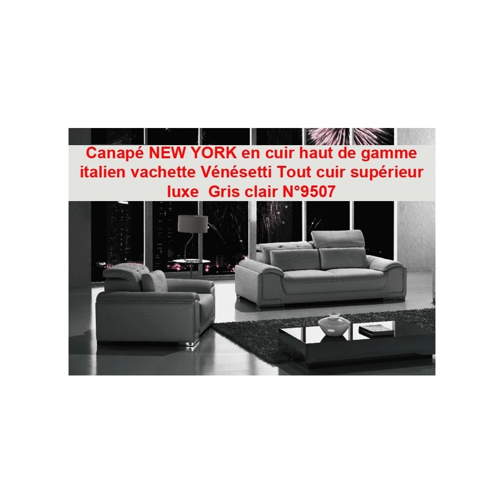 Ensemble Canapé NEW YORK 4 canapé 2 places et un Fauteuil 1 places TOUT CUIR Gris clair N°9507