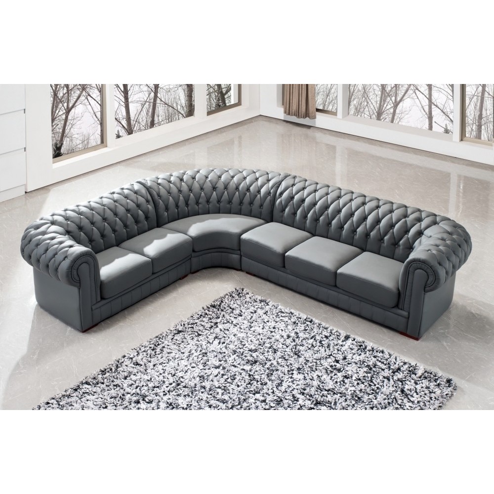 Canapé d'angle en cuir italien 7/8 places BELISI, gris foncé, angle gauche Canapé d'angle en cuir italien 7/8 places BELISI, gris foncé, angle gauche