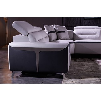Canapé d'angle relax électrique en cuir buffle italien de luxe: COMBIRELAX, blanc et noir , angle gauche.,