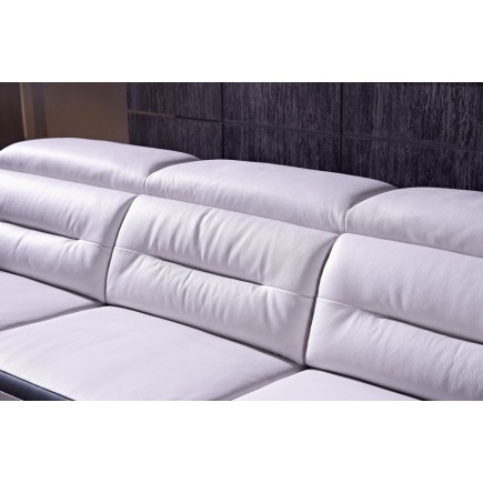 Canapé d'angle relax en cuir de buffle italien de luxe FUNRELAX , blanc et noir, angle droit, 5 places