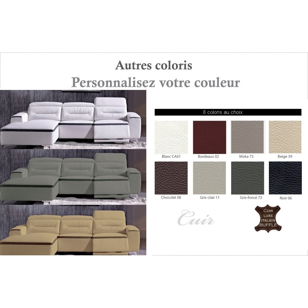 Canapé d'angle relax en cuir buffle italien de luxe FUNRELAX, couleurs perrsonnalisées, angle gauche, Personnalisé, 5 places Canapé d'angle relax en cuir buffle italien de luxe FUNRELAX, couleurs perrsonnalisées, angle gauche, Personnalisé, 5 places