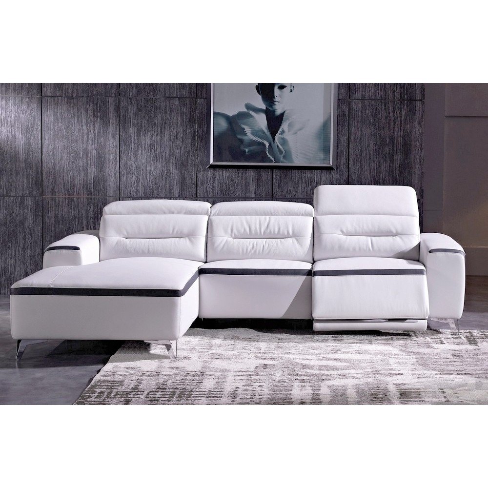 Canapé d'angle relax en cuir buffle italien de luxe FUNRELAX, blanc et noir, angle gauche, 5 places Canapé d'angle relax en cuir buffle italien de luxe FUNRELAX, blanc et noir, angle gauche, 5 places