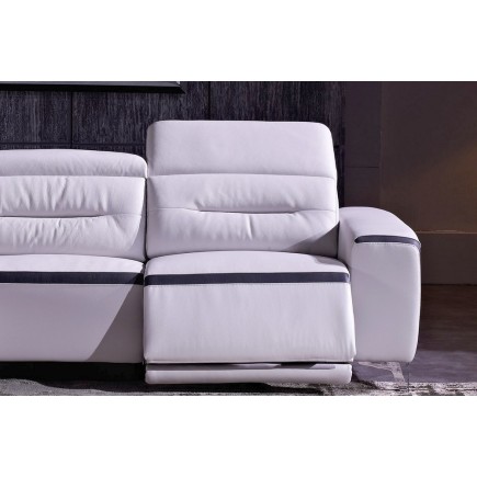 Canapé d'angle relax en cuir buffle italien de luxe FUNRELAX, blanc et noir, angle gauche, 5 places
