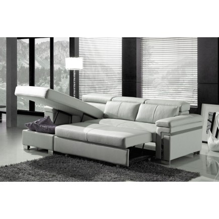 Canapé d'angle convertible 5 places, ALLUSION, blanc, angle gauche