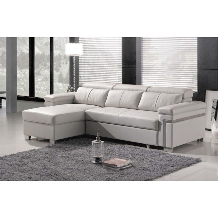 Canapé d'angle convertible 5 places, ALLUSION, blanc, angle gauche
